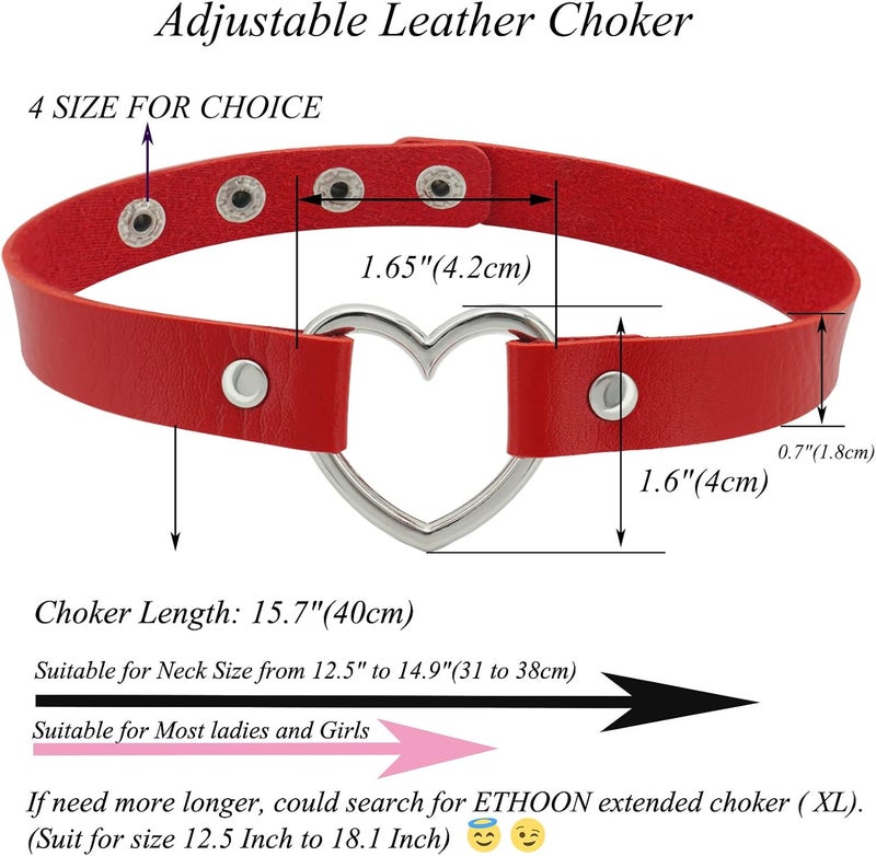 ETHOON Love Heart Adjustable Leather Choker Punk PU Necklace Goth Choker Soft Collar Chain for Women - Image 2